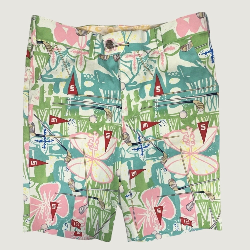 Loudmouth Travel Golf Shorts Mens Size 32 Hawaiian Hibiscus 11" Inseam